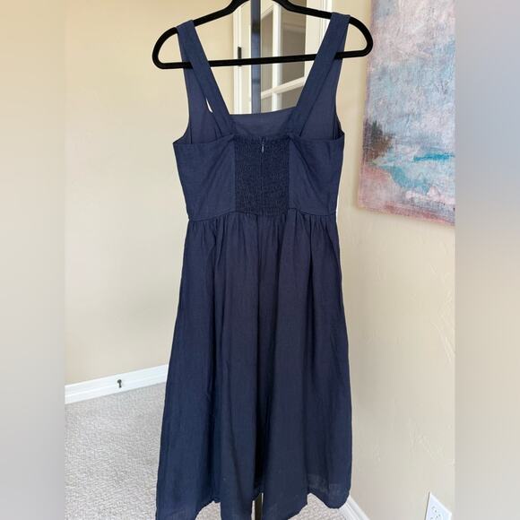 Quince 100% European Linen Fit & Flare Midi Dress Deep Navy Womens Small NWT New - Picture 6 of 10